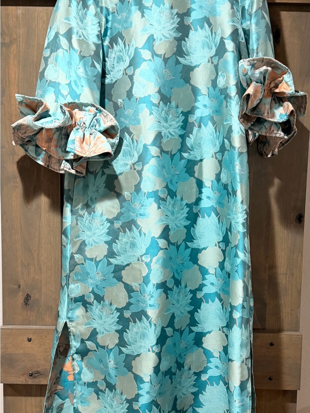 Abbey Glass Floral Midi Dress with Statement Ruffle Sleeves - Picture 3 of 7